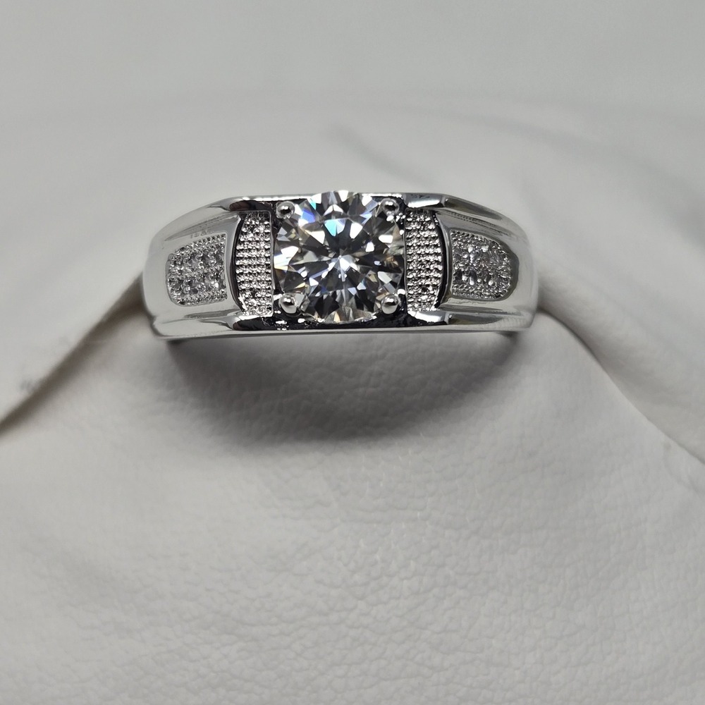 Men's 1ct Moissanite Ring GRA Certified White Gold Plated Open Fit Sz 9-13